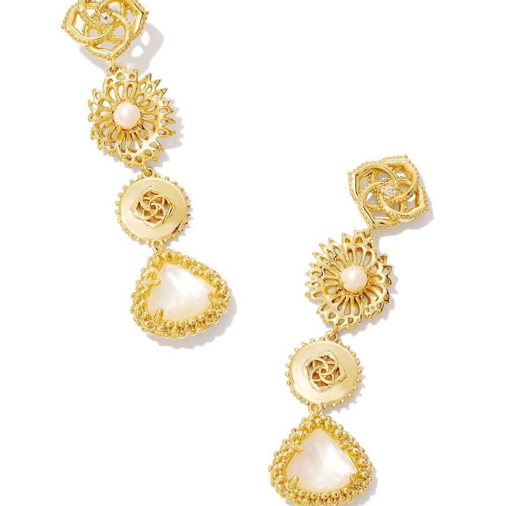 Kendra Scott Brielle Gold Linear Drop Earrings in Ivory Mother-of-Pearl